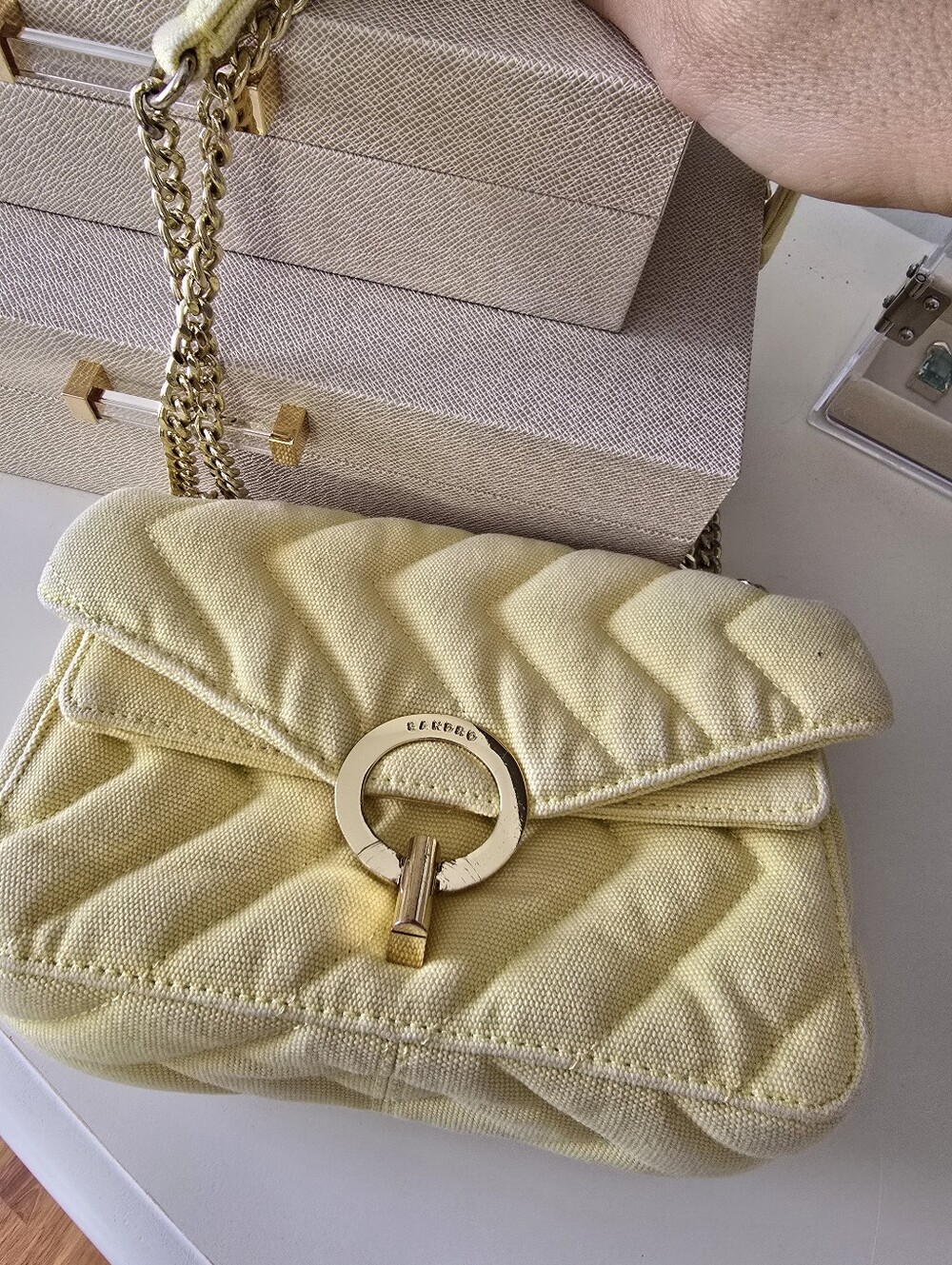 Sandro Yellow Quilted Chain-Handle Shoulder Bag